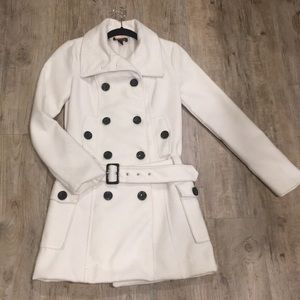 White peacoat with belt